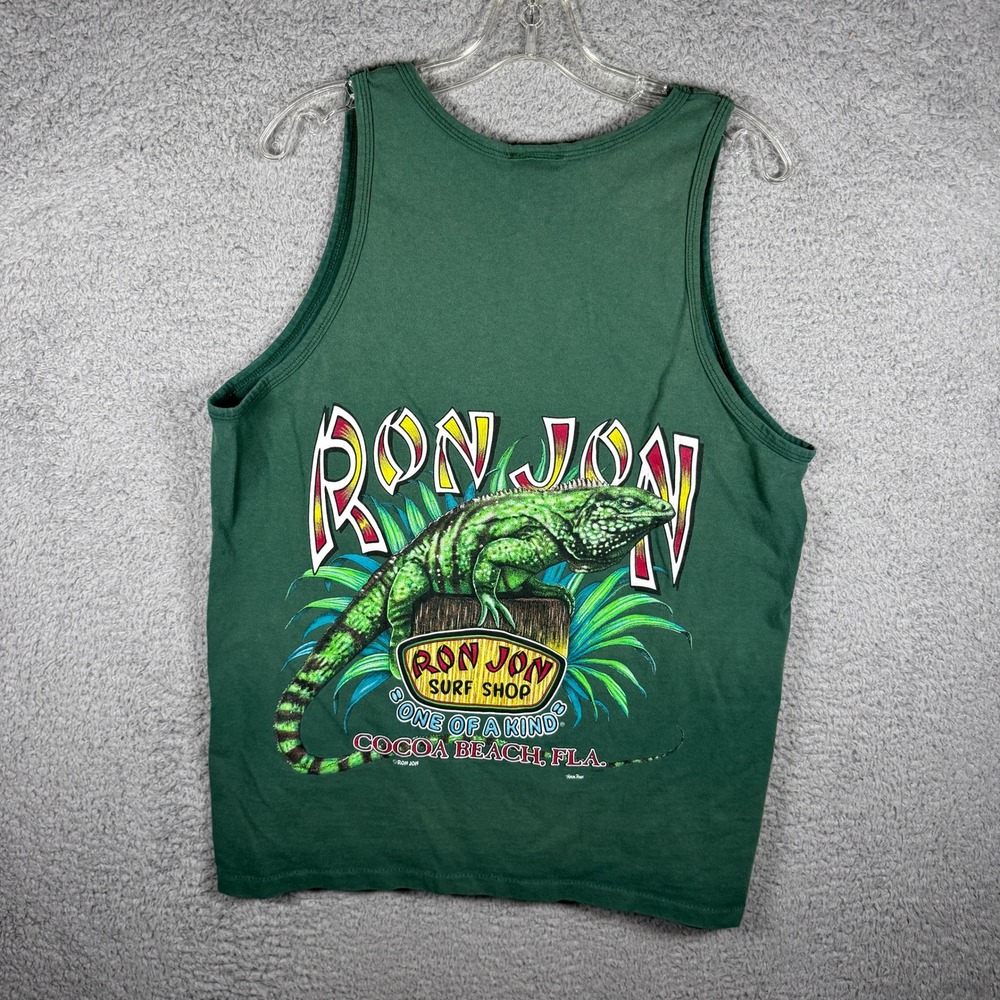 Ron Jon Surf Shop Mens Green Iguana Graphic Tank Top Cocoa Beach Florida Large